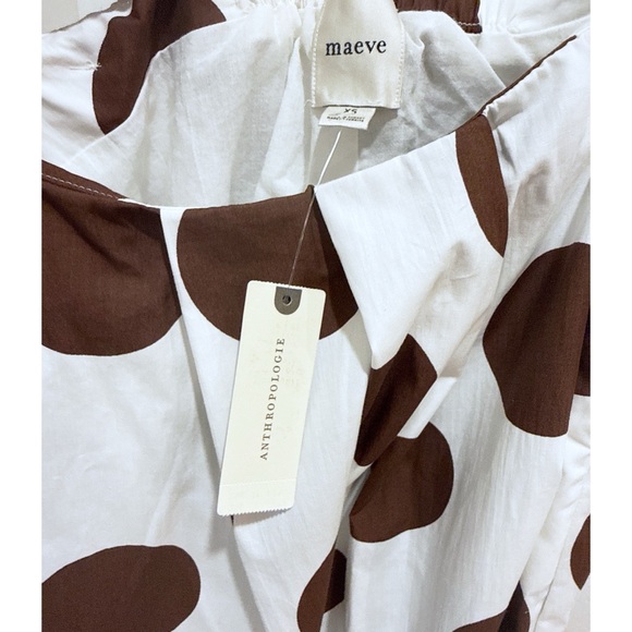 NWT Anthro Maeve Cotton Poplin Pleated Cream and Brown Polka Dot Midi Skirt XS - Picture 3 of 15